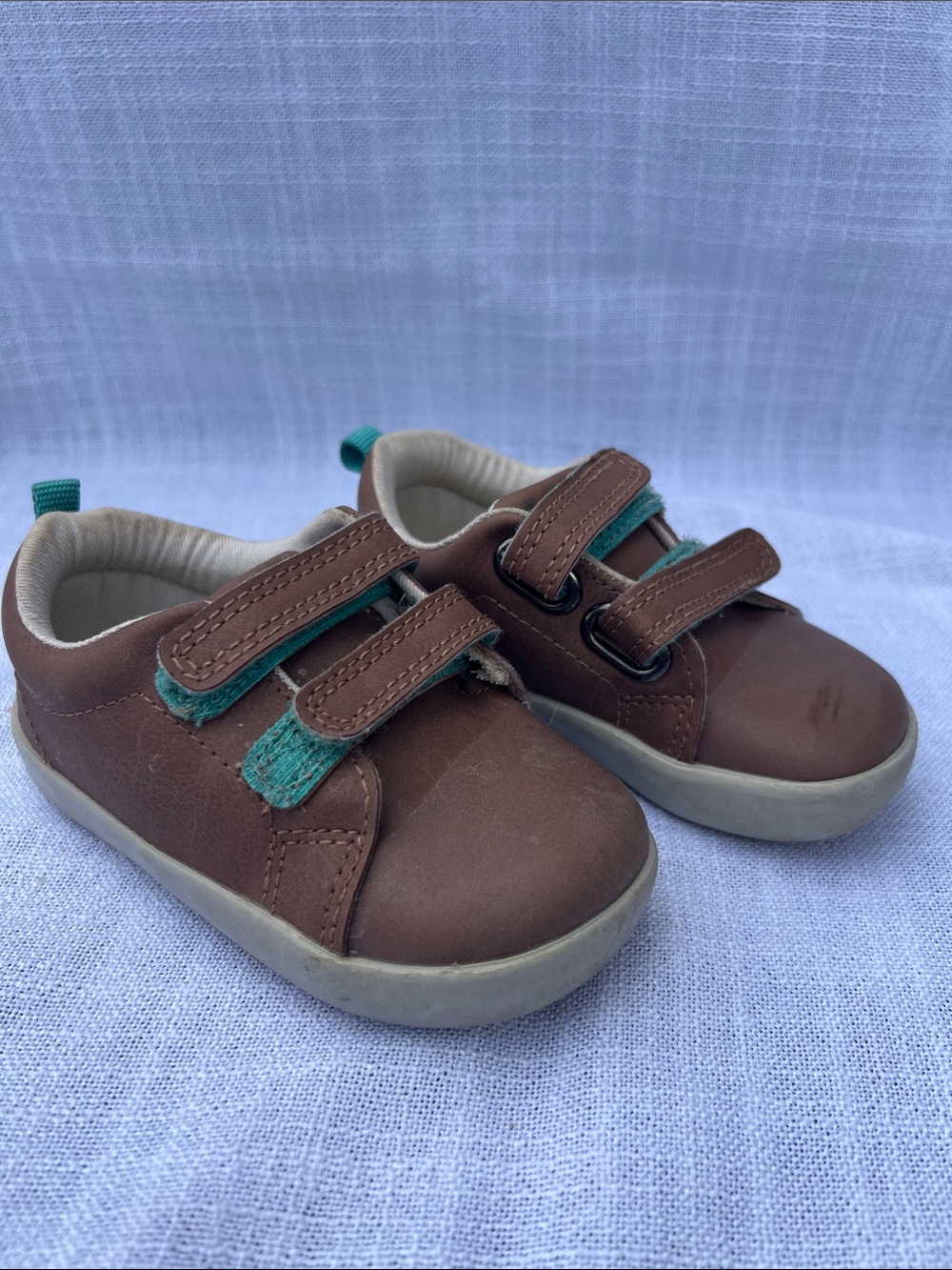 Ten Little Toddler Brown Leather Sneakers with Velcro Straps Size 6.5